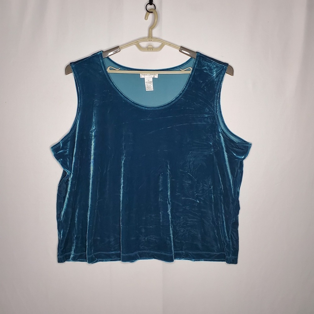 Drapers And Damons Velour Tank Top Women 3X Teal Velvet‎ 90s Whimsygoth Romantic